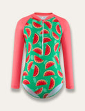 Watermelon Print Long Sleeve Swimsuit